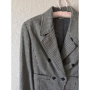 100% Wool Vintage 90s Italian Houndstooth Blazer Size Medium Black/Cream